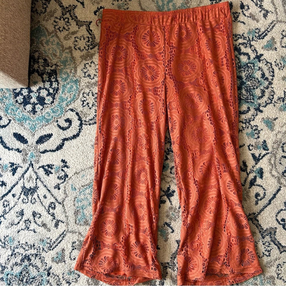 Pink Coconut Boutique Lace Orange Wide Leg Pants Size XXL
